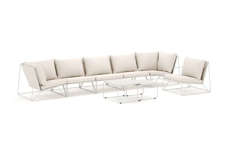 Usteryd utomhus rak 6-sits soffa med fåtölj - Beige/Beige — Comfort Garden