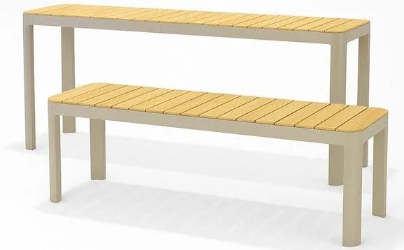 Utomhus balkongset Portals balkongbord + bänk 140 cm - beige/trä — Lifestyle Garden