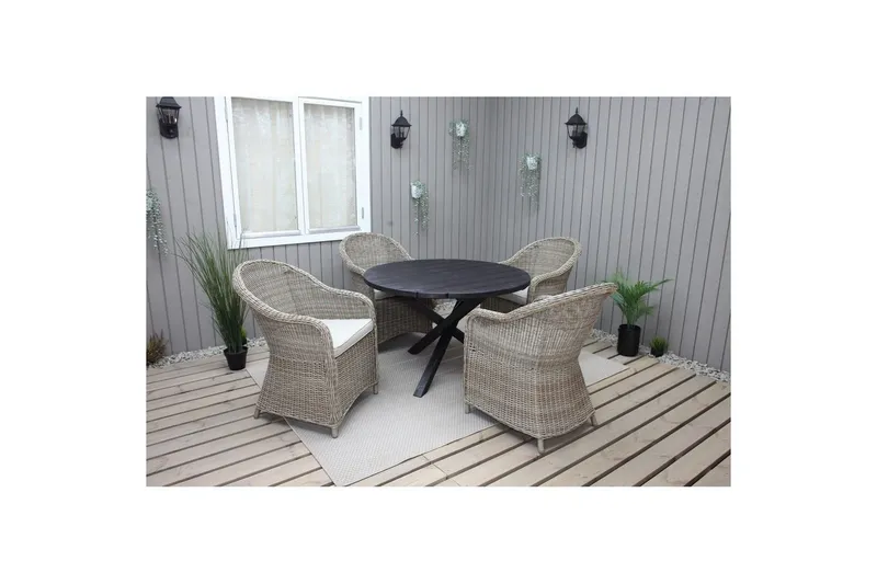 Utomhusmöbelgrupp Ø 112 cm bord & 4 Belize naturell stolar Svart - Svart — Svart