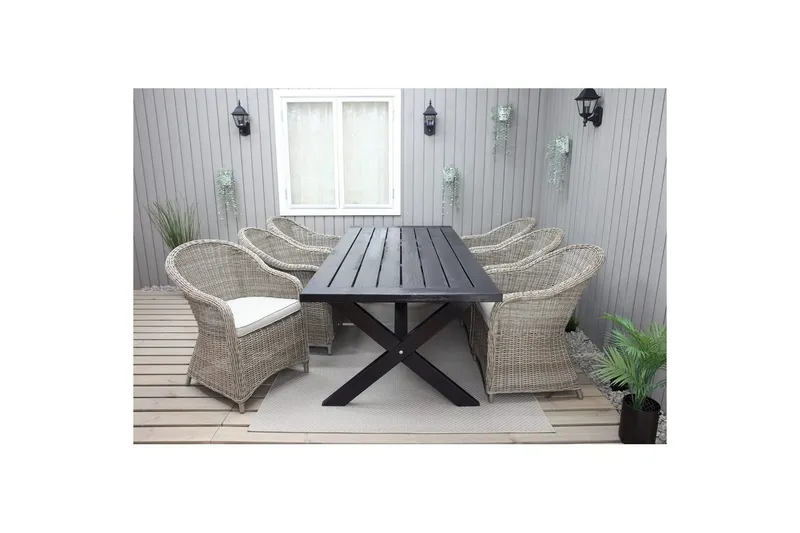Utomhusmöbelgrupp 220 cm bord & 6 Belize naturell stolar Svart - Svart — Svart
