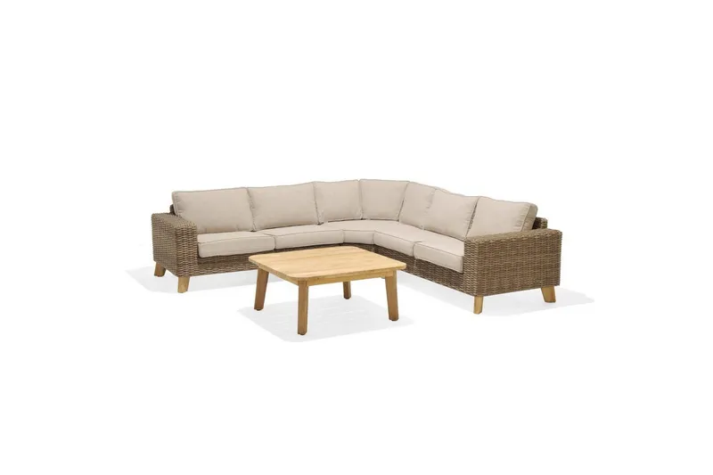 Utomhusmöbelgrupp Bahamas 2-sits vänster&höger & hörnstol & soffbord 100 cm - Mörkgrå — Lifestyle Garden
