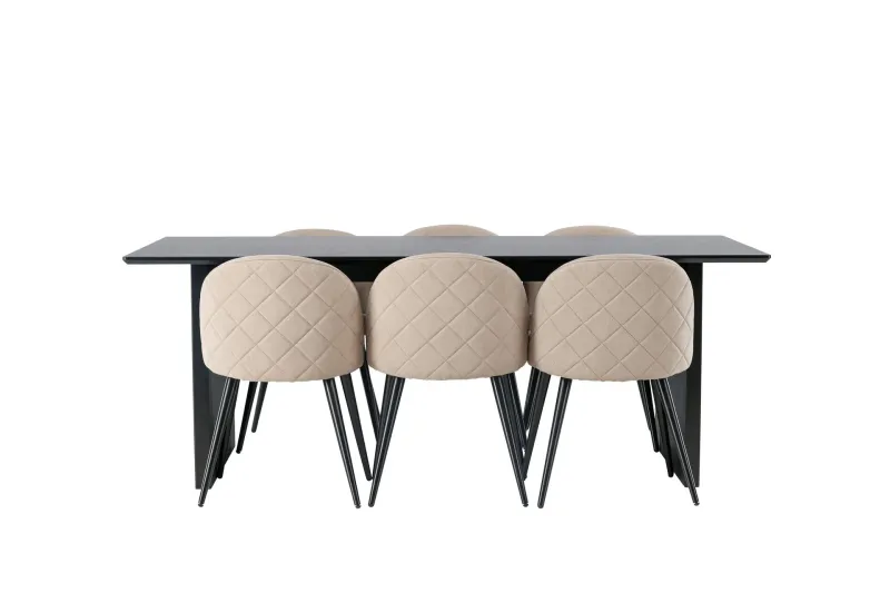 Vail Matgrupp 200 cm Rektangulär med 6 Velvet stolar - Beige — Venture Home