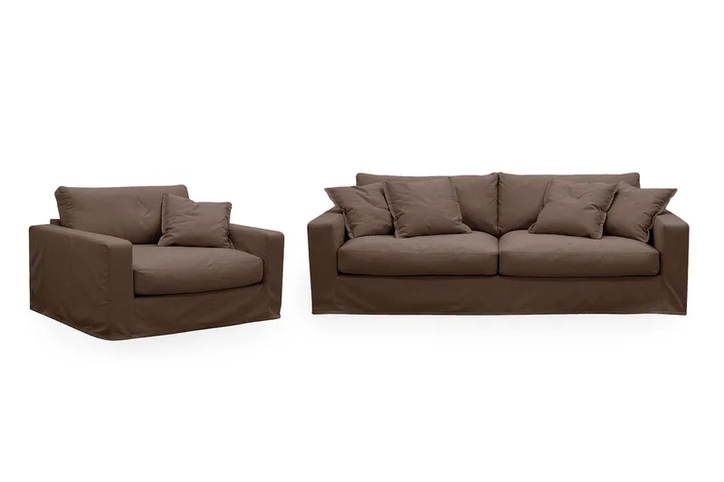 Valencia Extra Djup 3-sits soffa + fåtölj med avtagbar och tvättbar klädsel - Mörkbrun (Art.nr 3427975) — Scandinavian Choice