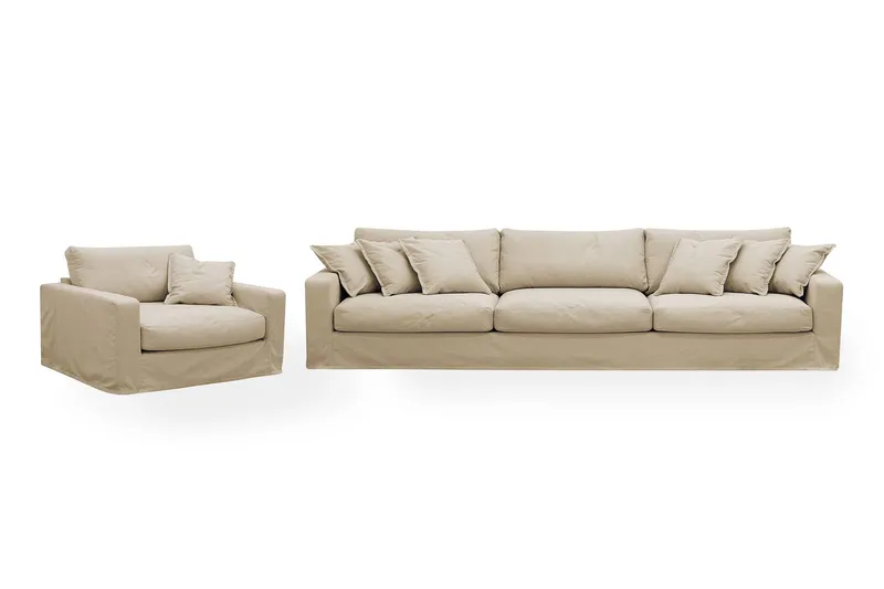 Valencia Extra Djup 5-sits soffa + fåtölj med avtagbar och tvättbar klädsel - Beige (Art.nr 3427980) — Scandinavian Choice