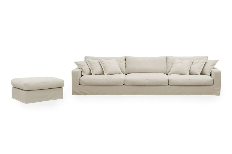 Valencia Extra Djup 5-sits soffa + fotpall med avtagbar och tvättbar klädsel - Beige (Art.nr 3427990) — Scandinavian Choice