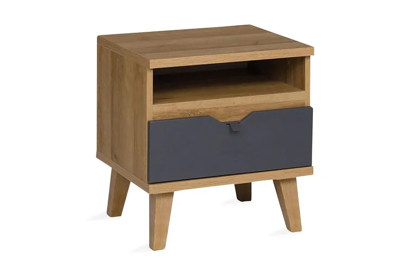 Vintra Sängbord 45 cm med Förvaring Hylla + Låda - Grå/Natur — Scandinavian Choice