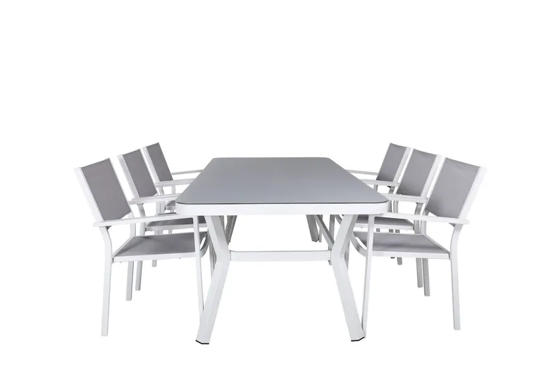 Virya Matgrupp Utomhus 200cm + 6 Copacabana Stapelbara Matstolar Utomhus Vit - Venture Home — Venture Home