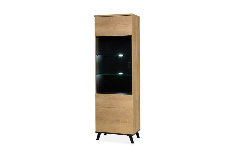 Vitrinskåp Lewa LED Belysning 40 cm djup 61 cm bred 191 cm hög Trä Glas - Ek/Svart — Ek/Svart