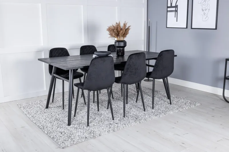Zenazmi Förlängningsbar Matgrupp 195 cm inkl 6 Ypas Stolar - Svart — Venture Home