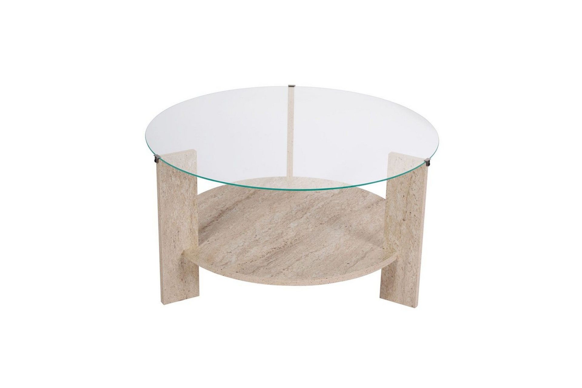 Soffbord Clara 75 cm med Glasskiva - Travertin / Transparent — Chilli