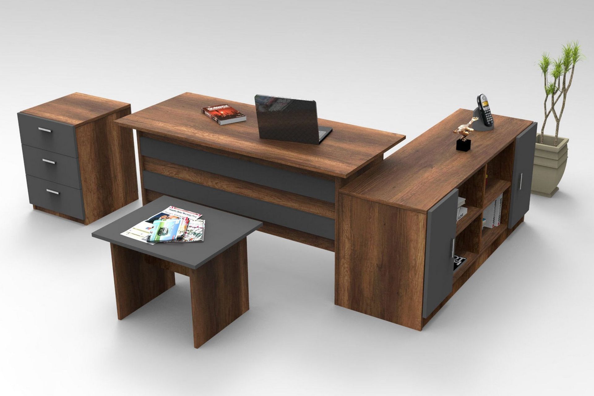 Valladbla Möbelset Kontor - Teak/Antracit — Chilli
