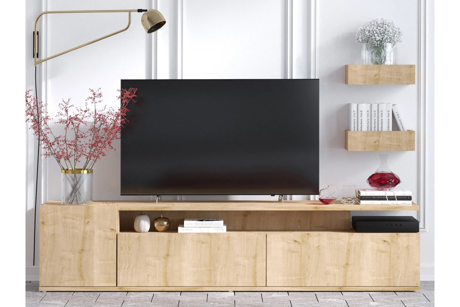 Sinox Tv-bänk 180 cm - Natur/Vit — Chilli